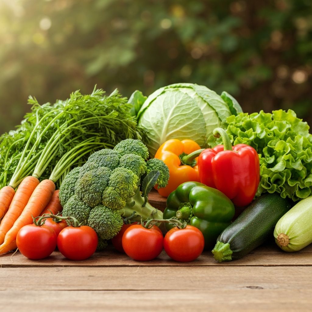 Fresh vegetables on wooden table